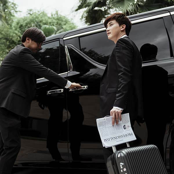 Luxury limousine rear seat view